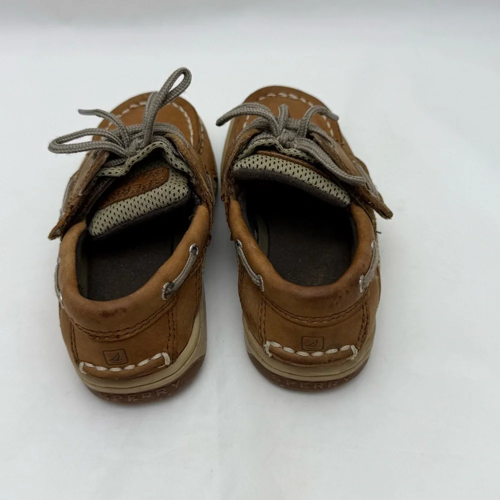 Sperry Billfish Boys Youth 8.5M Tan Leather Boat Shoes Lace Up Moc Toe